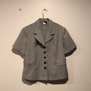 First Option Vintage Gingham Collared Button Down Top